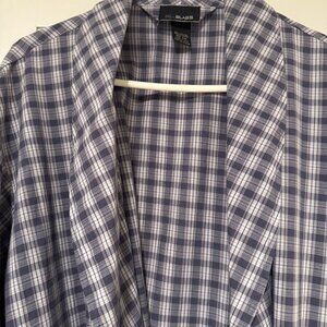 Vintage Bill Blass Robe Blue Gray Plaid Light Weight Cotton Blend One Size OSFA